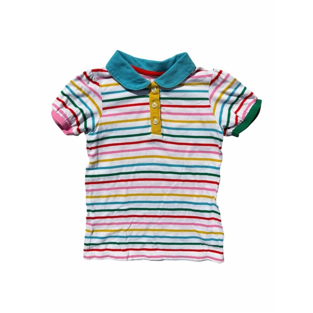 Mini Boden Polo Shirt Girls 7-8Y Multicolor Striped Short Sleeve Preppy Classic